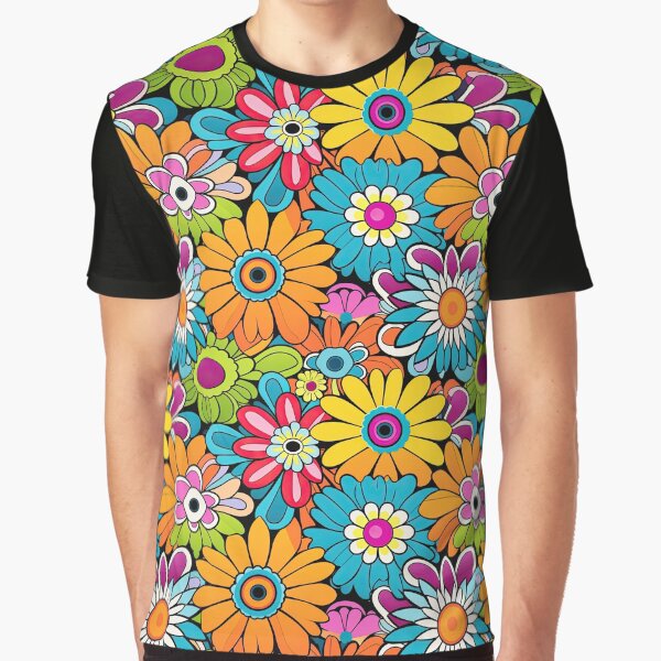 Retro Hippie Flowers Graphic T-Shirt