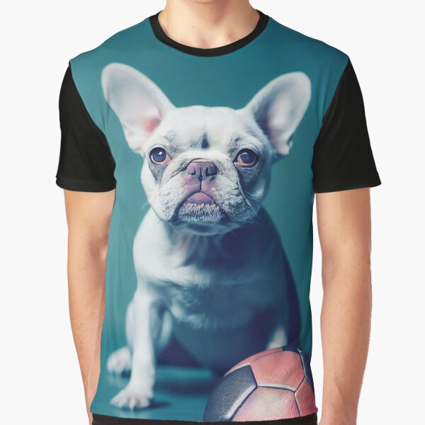 A Cute Grey French Bulldog with a Football (Soccer Ball) Graphic T-Shirt