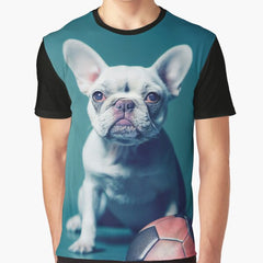 A Cute Grey French Bulldog with a Football (Soccer Ball) Graphic T-Shirt