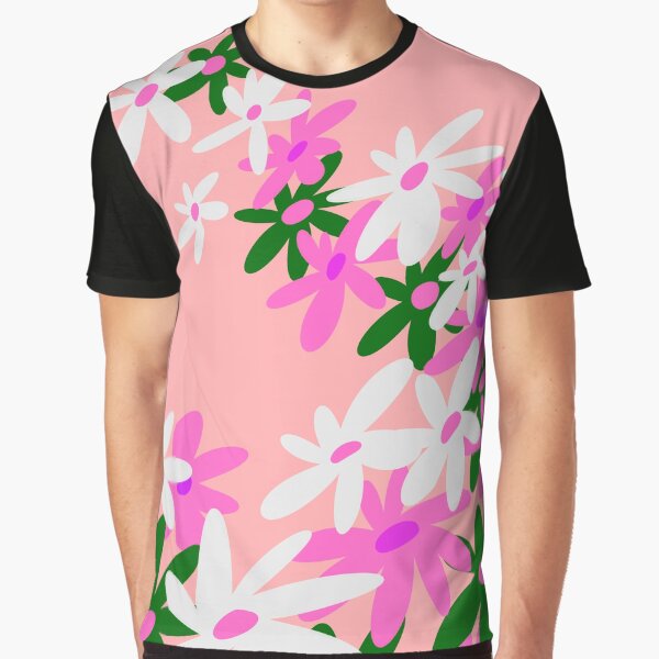 Stay Groovy Retro Flowers 90s Pink Graphic T-Shirt