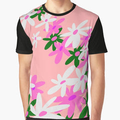 Stay Groovy Retro Flowers 90s Pink Graphic T-Shirt