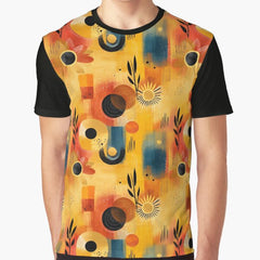 Sunburst Retro Floral – Abstract Mid-Century in Orange & Gold Graphic T-Shirt