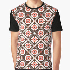 Retro flowers vintage style plaid squares diagonal brown, pink, white, red Graphic T-Shirt
