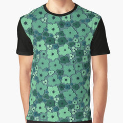 Retro flowers, Emerald on a gray background Graphic T-Shirt