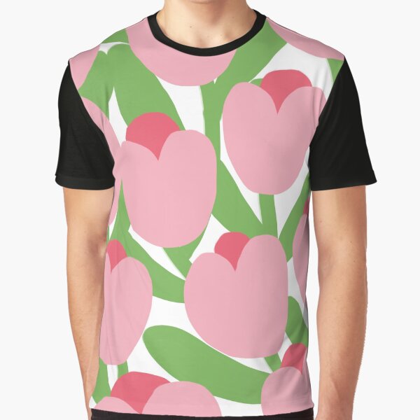 Tulips Flower Power in Pink and Green Graphic T-Shirt