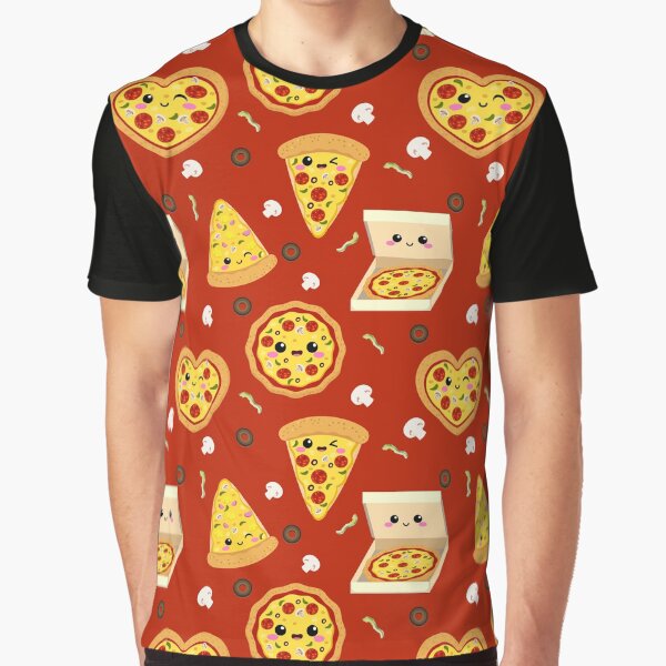 Kawaii Pizza Seamless Pattern Graphic T-Shirt