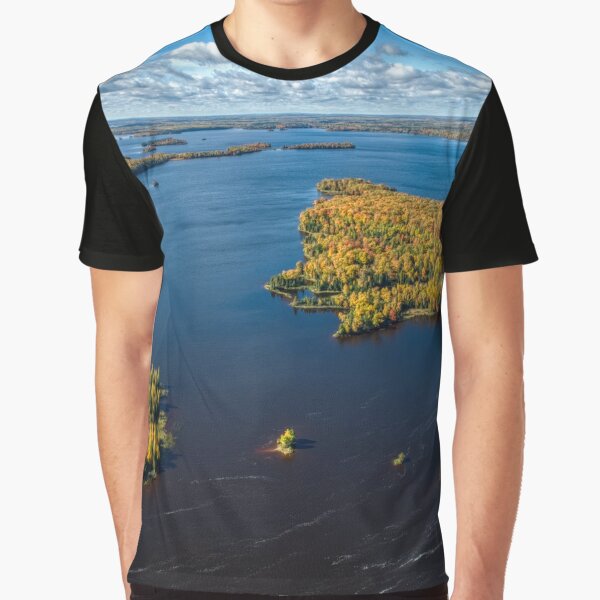 Aerial View of Fall Colors on Island Lake Reservoir, Northern Minnesota, Duluth, early October Graphic T-Shirt