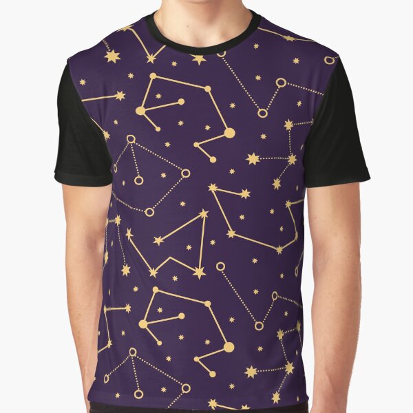 Golden Zodiac Signs on Violet Background Graphic T-Shirt