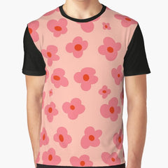 Pink flower power, 60s flowers, retro hippy flower pattern, mod century art, retro home decor, kitschy floor art Graphic T-Shirt