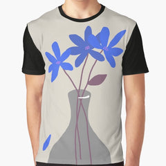Blue Minimalist Flower Graphic T-Shirt