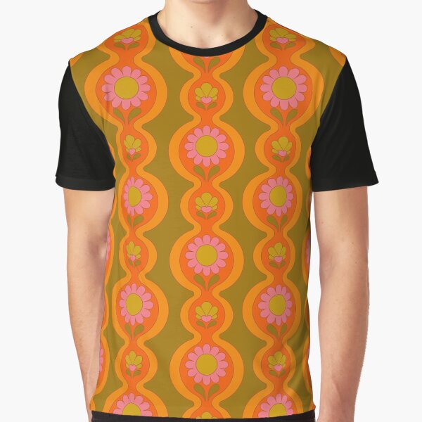 Flower Chain Pattern Orange Graphic T-Shirt
