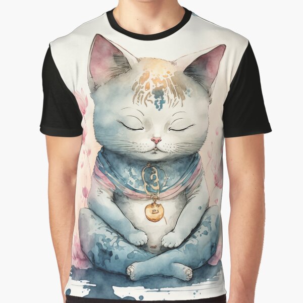 Meditating cat in lotus watercolor 19 Graphic T-Shirt