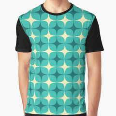 Retro Rounded Square Flower Pattern Graphic T-Shirt