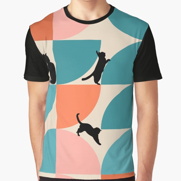 Cat With Geometric Art Beige Graphic T-Shirt