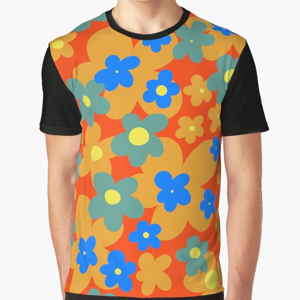 Groovy Retro Flowers 90s orange Graphic T-Shirt