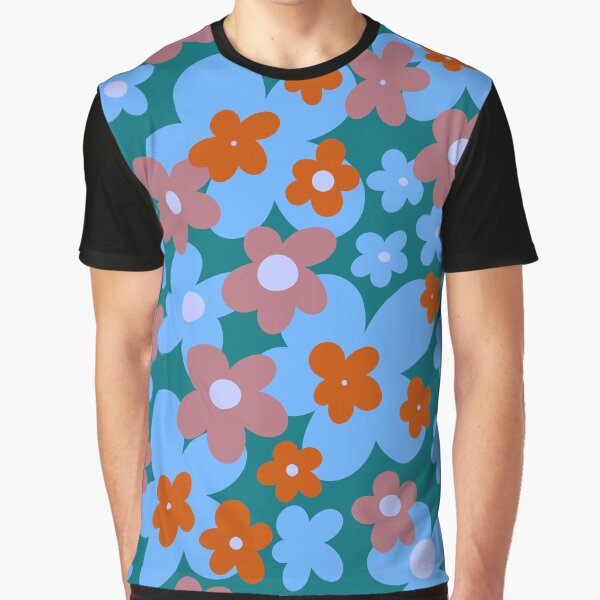 Groovy Retro Flowers 90s green Graphic T-Shirt