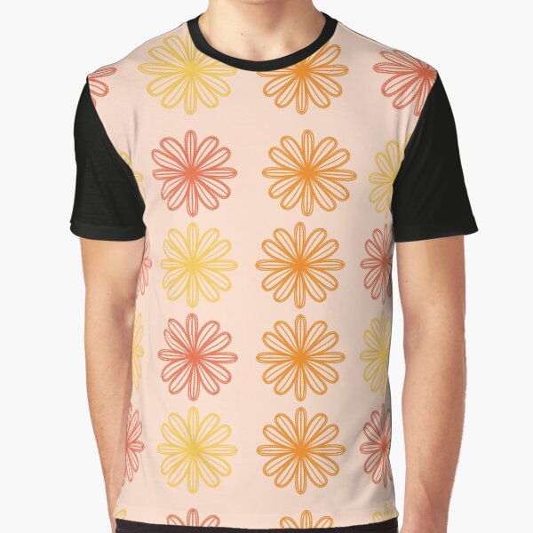 Retro Colorful Orange, Red, Yellow Flower Pattern on Light Orange Background Graphic T-Shirt