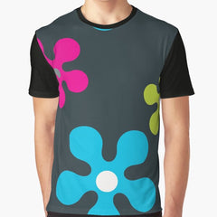 60S Retro Sixties Vintage Hippie Groovy Flowers Black Blue Graphic T Shirt