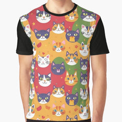 Kawaii Cat Pattern Graphic T-Shirt