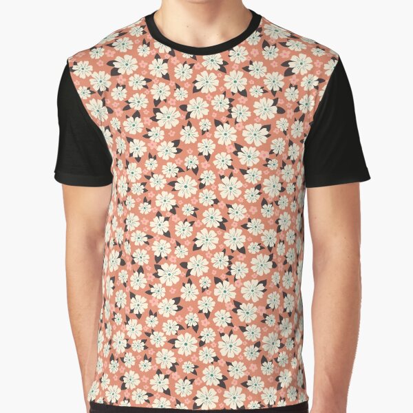 Soft Peach Retro Floral Pattern – Cream Seamless Design Graphic T-Shirt