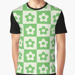 Retro green and white checkered flower pattern Graphic T-Shirt