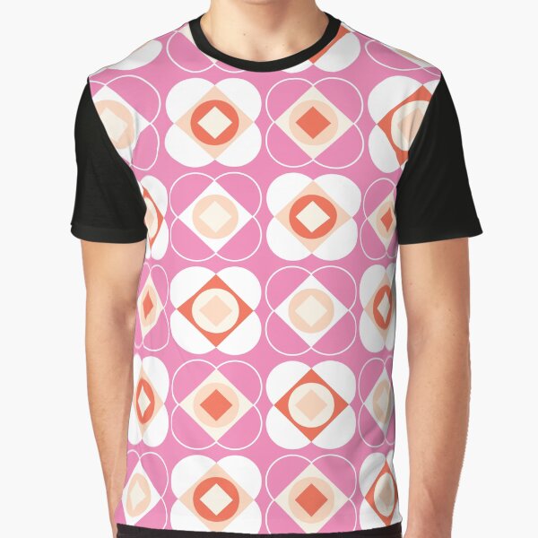 Retro Blooms 1970s Geometric Flowers Checkerboard - pink, white Graphic T-Shirt