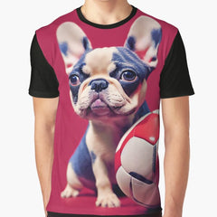 A Cute Tiny French Bulldog with a Football (Soccer Ball) Graphic T-Shirt