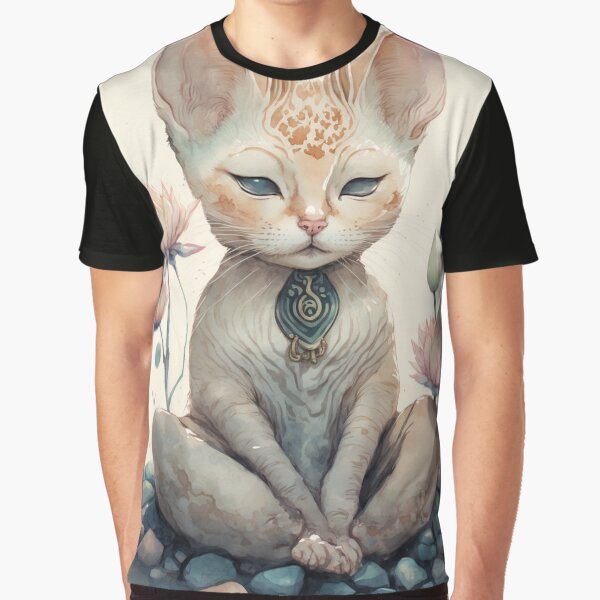 Meditating cat in lotus watercolor 13 Graphic T-Shirt