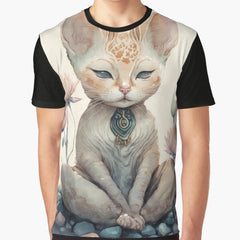 Meditating cat in lotus watercolor 13 Graphic T-Shirt
