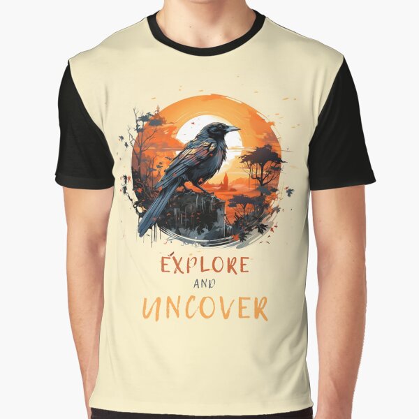 Adventure Awaits Vintage Black Crow Amber Sunset T Shirt Design Graphic T Shirt