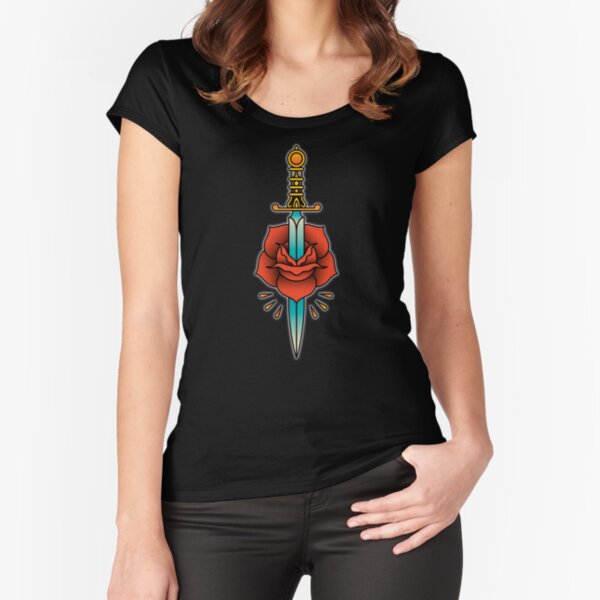 Retro Rose Tattoo Fitted Scoop T-Shirt