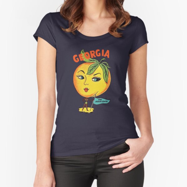 Vintage Georgia The Peach State Peach Head Girl Fitted Scoop T-Shirt