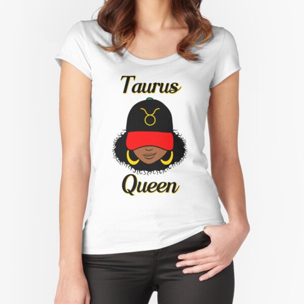 Taurus Queen Ebony Women In Cap Zodiac Fitted Scoop T-Shirt