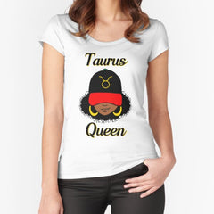Taurus Queen Ebony Women In Cap Zodiac Fitted Scoop T-Shirt