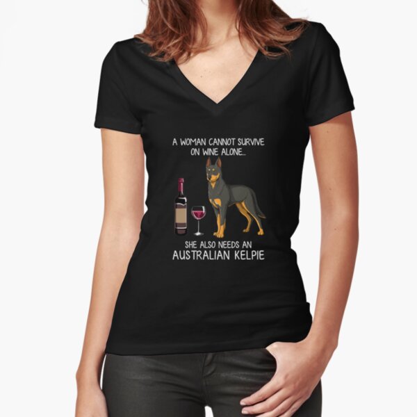 Australian Kelpie and wine Funny dog Fitted V-Neck T-Shirt