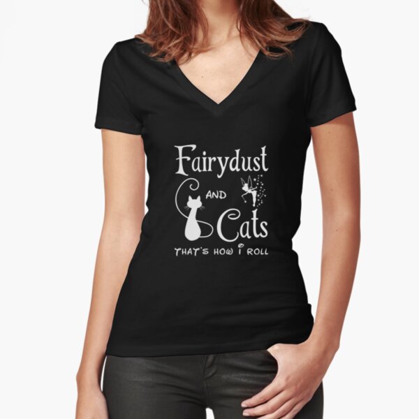 Funny Fairydust and Cat Fitted V-Neck T-Shirt