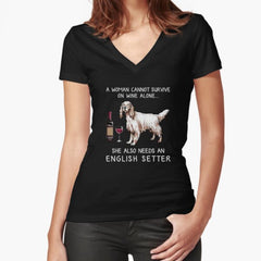 English Setter and wine Funny dog Fitted V-Neck T-Shirt