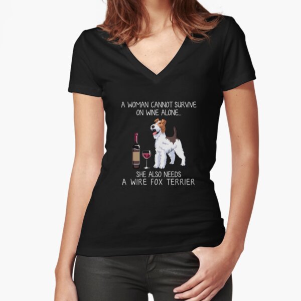 Wire Fox Terrier and wine Funny dog Fitted V-Neck T-Shirt