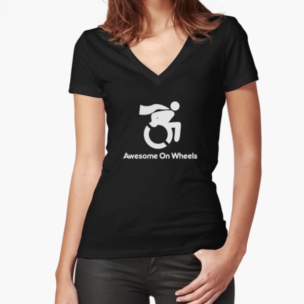 Awesome On Wheels Wheelchair Superhero Fitted V-Neck T-Shirt