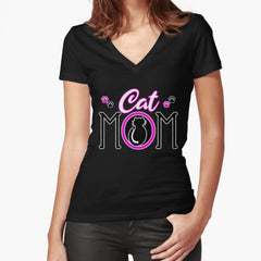 Cat Mom, funny cat mom Fitted V-Neck T-Shirt