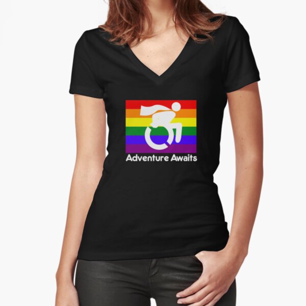 Adventure Awaits LGBT Wheelchair Superhero Fitted V-Neck T-Shirt