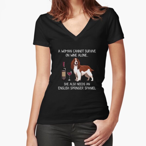 English Springer Spaniel and wine Funny dog Fitted V-Neck T-Shirt
