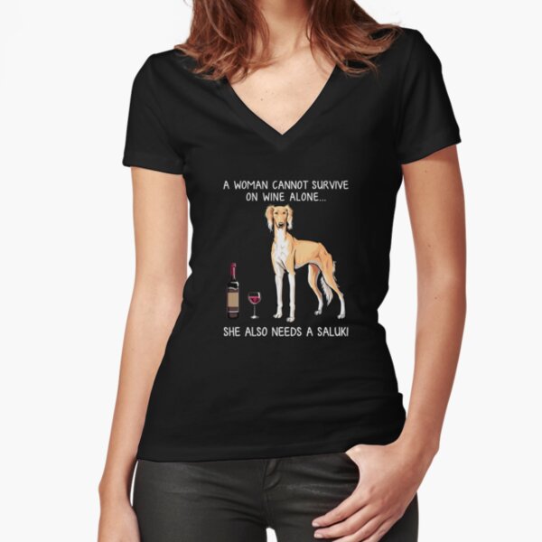Saluki and wine Funny dog Fitted V-Neck T-Shirt