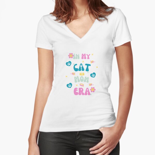 Cat Mom Era-Earthtones Fitted V-Neck T-Shirt
