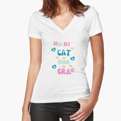 Cat Mom Era-Earthtones Fitted V-Neck T-Shirt