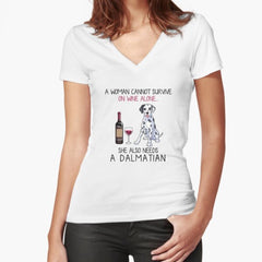 Dalmatian and wine Funny dog Fitted V-Neck T-Shirt