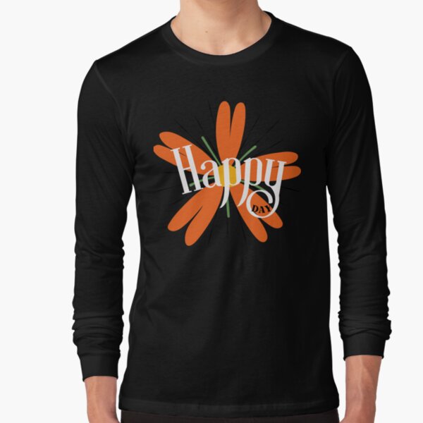 Happy Day Orange Groovy Flower for retro lovers, and cool and happy people on yellow Long Sleeve T-Shirt