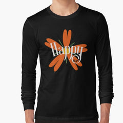 Happy Day Orange Groovy Flower for retro lovers, and cool and happy people on yellow Long Sleeve T-Shirt