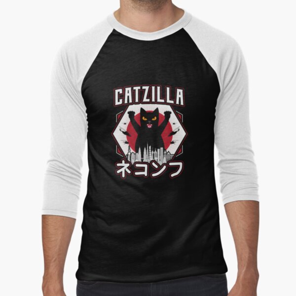 Catzilla Japanese Sunset Style Cat Kitten Lover Baseball ¾ Sleeve T-Shirt