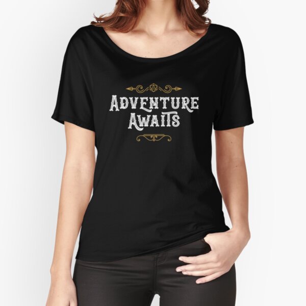 Adventure Awaits D20 Dice Travel Wanderlust Tabletop Rpg Gaming Relaxed Fit T Shirt